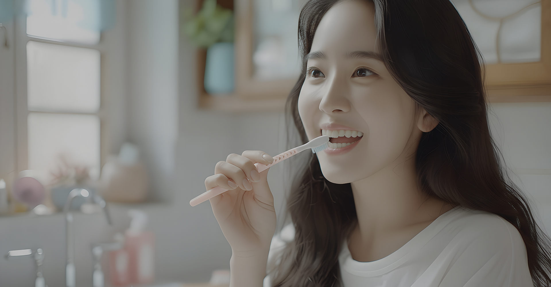 바노바기 일레븐치과 메인 - 미소짓는 여성 환자와 전문 의료진이 있는 현대적인 치과 내부